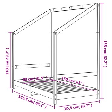 vidaXL Πλαίσιο Παιδικού Κρεβατιού Λευκό 80x160cm Μασίφ Ξύλο Πεύκου 1 τεμ. - Μονό