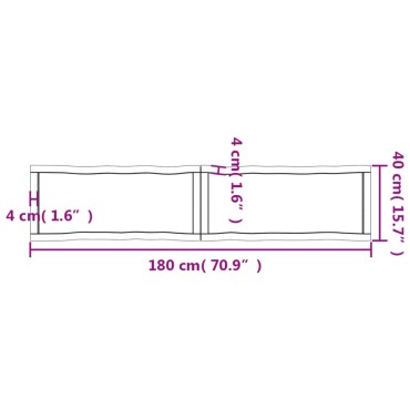 vidaXL Επιφ Τραπεζιού Αν Καφέ 180x40x(2-4)cm Ακατέργ. Μασίφ Ξύλο Δρυός 1 τεμ.