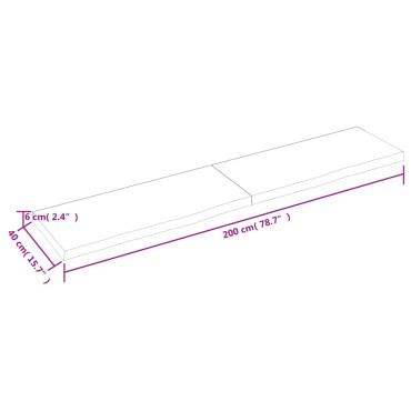 vidaXL Επιφάνεια Τραπεζιού Σκούρο Καφέ 200x40x(2-6)cm Επεξ. Μασίφ Δρυς 1 τεμ.