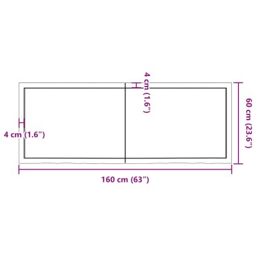 vidaXL Επιφάνεια Τραπεζιού Σκούρο Καφέ 160x60x(2-6)cm Επεξ. Μασίφ Δρυς 1 τεμ.