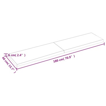 vidaXL Επιφάνεια Τραπεζιού Σκούρο Καφέ 180x40x(2-6)cm Επεξ. Μασίφ Δρυς 1 τεμ.