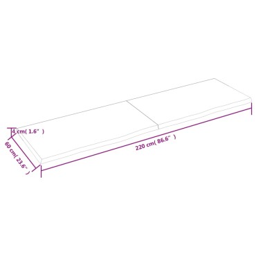 vidaXL Επιφάνεια Τραπεζιού Σκούρο Καφέ 220x60x(2-4)cm Επεξ. Μασίφ Δρυς 1 τεμ.
