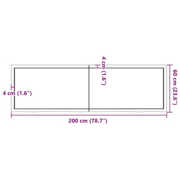 vidaXL Επιφάνεια Τραπεζιού Σκούρο Καφέ 200x60x(2-4)cm Επεξ. Μασίφ Δρυς 1 τεμ.