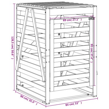 vidaXL Αποθήκευση Τροχήλατου Κάδου 84x90x128,5εκ από Μασίφ Ξύλο Πεύκου