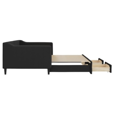 vidaXL Καναπές Κρεβάτι Συρόμενος Μαύρος 90x200cm Ύφασμα & Συρτάρια 1 τεμ. - Μονό