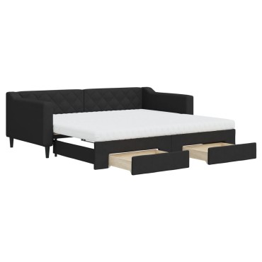 vidaXL Καναπές Κρεβάτι Συρόμενος Μαύρο 90x190cm Ύφασμα & Συρτάρια 1 τεμ. - Μονό