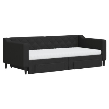 vidaXL Καναπές Κρεβάτι Συρόμενος Μαύρο 90x190cm Ύφασμα & Συρτάρια 1 τεμ. - Μονό