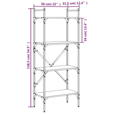 vidaXL Βιβλιοθήκη 4 Επιπέδων Μαύρη 56x31,5x138,5cm Επεξεργ. Ξύλο 1 τεμ.