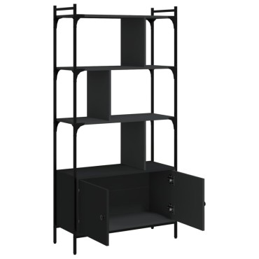 vidaXL Βιβλιοθήκη με Πόρτες Μαύρη 76,5x30x154,5cm από Επεξεργ. Ξύλο 1 τεμ.