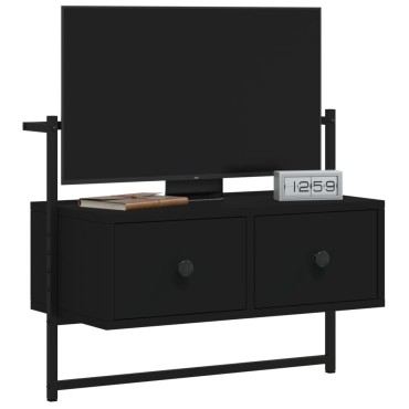 vidaXL Έπιπλο Τηλεόρασης Επιτοίχιο Μαύρο 60,5x30x51cm από Επεξ. Ξύλο