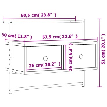 vidaXL Έπιπλο Τηλεόρασης Επιτοίχιο Μαύρο 60,5x30x51cm από Επεξ. Ξύλο