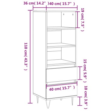 vidaXL Ντουλάπι Γυαλιστερό λευκό 40x36x110cm από Επεξεργασμένο Ξύλο 1 τεμ.