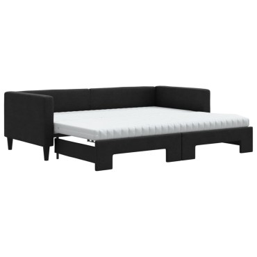 vidaXL Καναπές Κρεβάτι Συρόμενος Μαύρο 90x200cm Ύφασμα Στρώματα 1 τεμ. - Μονό