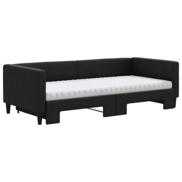 vidaXL Καναπές Κρεβάτι Συρόμενος Μαύρο 90x200cm Ύφασμα Στρώματα 1 τεμ. - Μονό