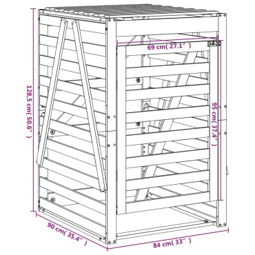 vidaXL Αποθ. Τροχήλατου Κάδου Μελί 84x90x128,5 εκ. Μασίφ Ξύλο Πεύκου