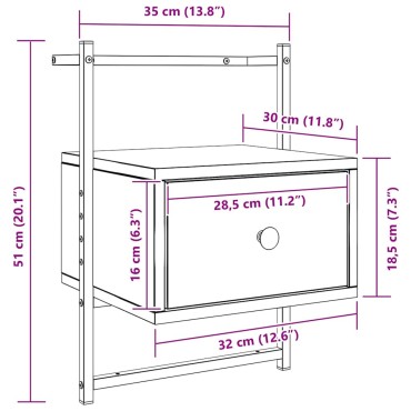 vidaXL Κομοδίνα Επιτοίχια 2 τεμ. Καπνιστή Δρυς 35x30x51cm Επεξ. Ξύλο
