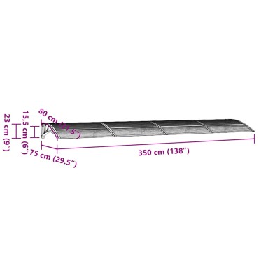 vidaXL Στέγαστρο Πόρτας Γκρι & Διαφανές 350 x 75 εκ. από Πολυκαρβονικό