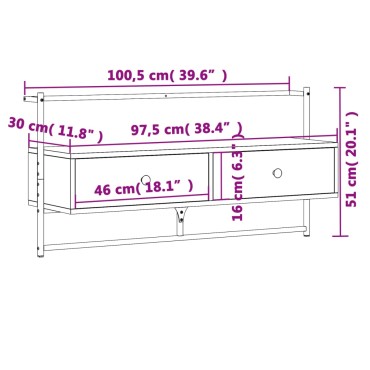 vidaXL Έπιπλο Τηλεόρασης Επιτοίχιο Γκρι Sonoma 100,5x30x51cm Επ. Ξύλο