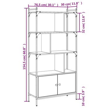 vidaXL Βιβλιοθήκη με Πόρτες Καπνιστή Δρυς 76,5x30x154,5cm Επεξ. Ξύλο 1 τεμ.