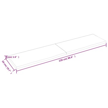 vidaXL Πάγκος Μπάνιου Αν. Καφέ 220x50x(2-4) εκ. Επεξεργ. Μασίφ Ξύλο
