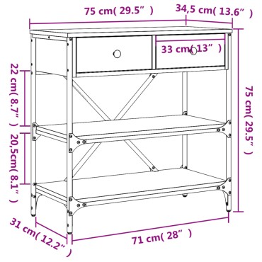 vidaXL Τραπέζι Κονσόλα Μαύρο 75x34,5x75cm από Επεξεργ. Ξύλο 1 τεμ.