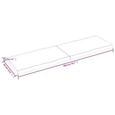 vidaXL Επιφ Τραπεζιού Αν Καφέ 200x60x(2-6)cm Ακατέργ. Μασίφ Ξύλο Δρυός