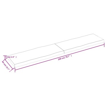 vidaXL Επιφ Τραπεζιού Αν Καφέ 200x40x(2-6)cm Ακατέργ. Μασίφ Ξύλο Δρυός