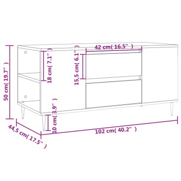 vidaXL Τραπεζάκι Σαλονιού Καπνιστή Δρυς 102x44,5x50cm Επεξεργ. Ξύλο 1 τεμ.