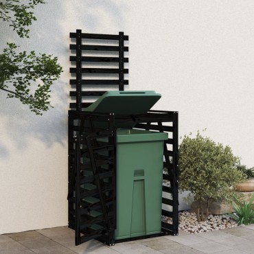 vidaXL Αποθ. Τροχήλατου Κάδου Μαύρη 84x90x128,5 εκ. Μασίφ Ξύλο Πεύκου