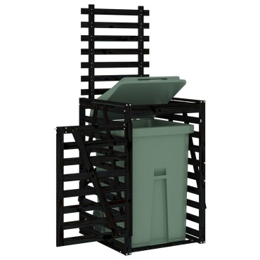 vidaXL Αποθ. Τροχήλατου Κάδου Μαύρη 84x90x128,5 εκ. Μασίφ Ξύλο Πεύκου