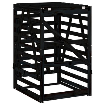 vidaXL Αποθ. Τροχήλατου Κάδου Μαύρη 84x90x128,5 εκ. Μασίφ Ξύλο Πεύκου