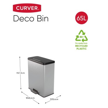 Curver Κάδος Απορριμάτων με Πεντάλ Deco Ασημί 65 Λίτρων