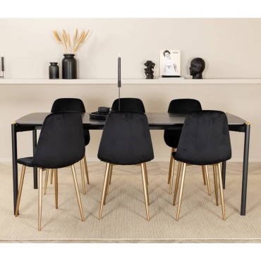 Venture Home Καρέκλες Τραπεζαρίας Polar 2 τεμ. Μαύρο Βελούδο&Ορείχαλκος 44x52x86cm