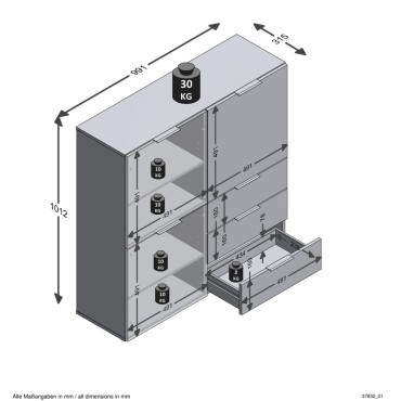 FMD Έπιπλο με 3 Πόρτες και 3 Συρτάρια Μαύρο 99,1x31,5x101,2cm