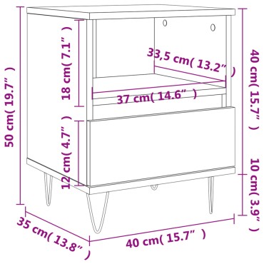 vidaXL Κομοδίνο Sonoma Δρυς 40x35x50cm από Επεξεργ. Ξύλο 1 τεμ.