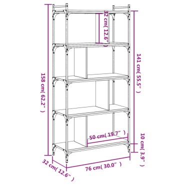vidaXL Βιβλιοθήκη 5 Επιπέδων Καπνιστή Δρυς 76x32x158cm Επεξ. Ξύλο 1 τεμ.