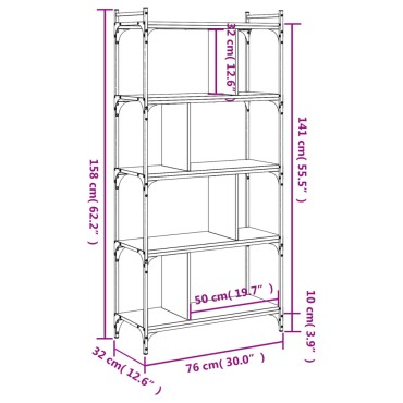 vidaXL Βιβλιοθήκη 5 Επιπέδων Μαύρη 76x32x158cm Επεξεργασμένο Ξύλο 1 τεμ.