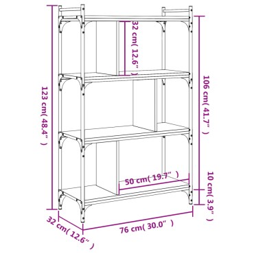 vidaXL Βιβλιοθήκη 4 Επιπέδων Καπνιστή Δρυς 76x32x123cm Επεξ. Ξύλο 1 τεμ.