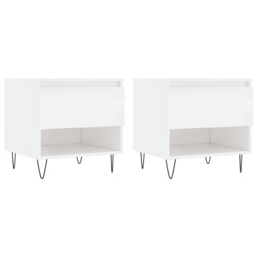 vidaXL Τραπεζάκια Σαλονιού 2 τεμ. Γυαλ. Λευκό 50x46x50cm Επεξ. Ξύλο