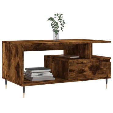 vidaXL Τραπεζάκι Σαλονιού Καπνιστή Δρυς 90x49x45cm Επεξεργασμ. Ξύλο 1 τεμ.