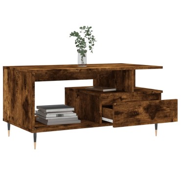 vidaXL Τραπεζάκι Σαλονιού Καπνιστή Δρυς 90x49x45cm Επεξεργασμ. Ξύλο 1 τεμ.