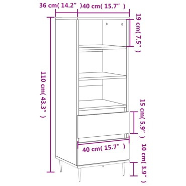 vidaXL Ντουλάπι Γκρι Σκυρ. 40x36x110cm από Επεξεργασμένο Ξύλο 1 τεμ.