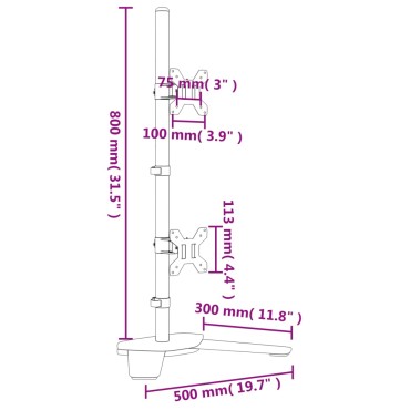 vidaXL Βάση Οθόνης Διπλή VESA Μαύρη 75/100 χιλ. από Ατσάλι