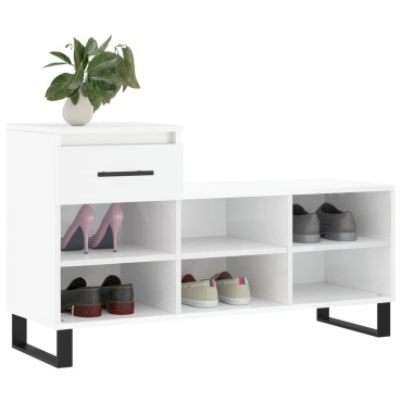 vidaXL Παπουτσοθήκη Γυαλιστερό Λευκό 102x36x60cm Επεξεργασμένο Ξύλο