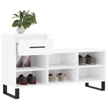 vidaXL Παπουτσοθήκη Γυαλιστερό Λευκό 102x36x60cm Επεξεργασμένο Ξύλο
