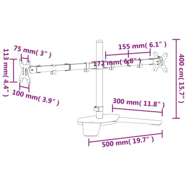 vidaXL Βάση Οθόνης Διπλή VESA Μαύρη 75/100 χιλ. από Ατσάλι