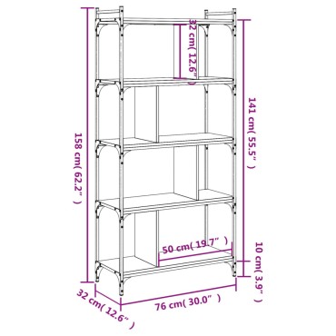 vidaXL Βιβλιοθήκη 5 Επιπέδων Καφέ Δρυς 76x32x158cm Επεξ. Ξύλο 1 τεμ.