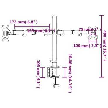 vidaXL Βάση Οθόνης Διπλή VESA Μαύρη 75/100 χιλ. από Ατσάλι