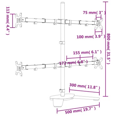 vidaXL Βάση Οθόνης VESA Μαύρη 75/100 χιλ. από Ατσάλι