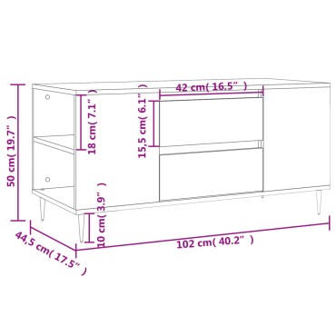 vidaXL Τραπεζάκι Σαλονιού Καφέ Δρυς 102x44,5x50cm Επεξεργασμένο Ξύλο 1 τεμ.